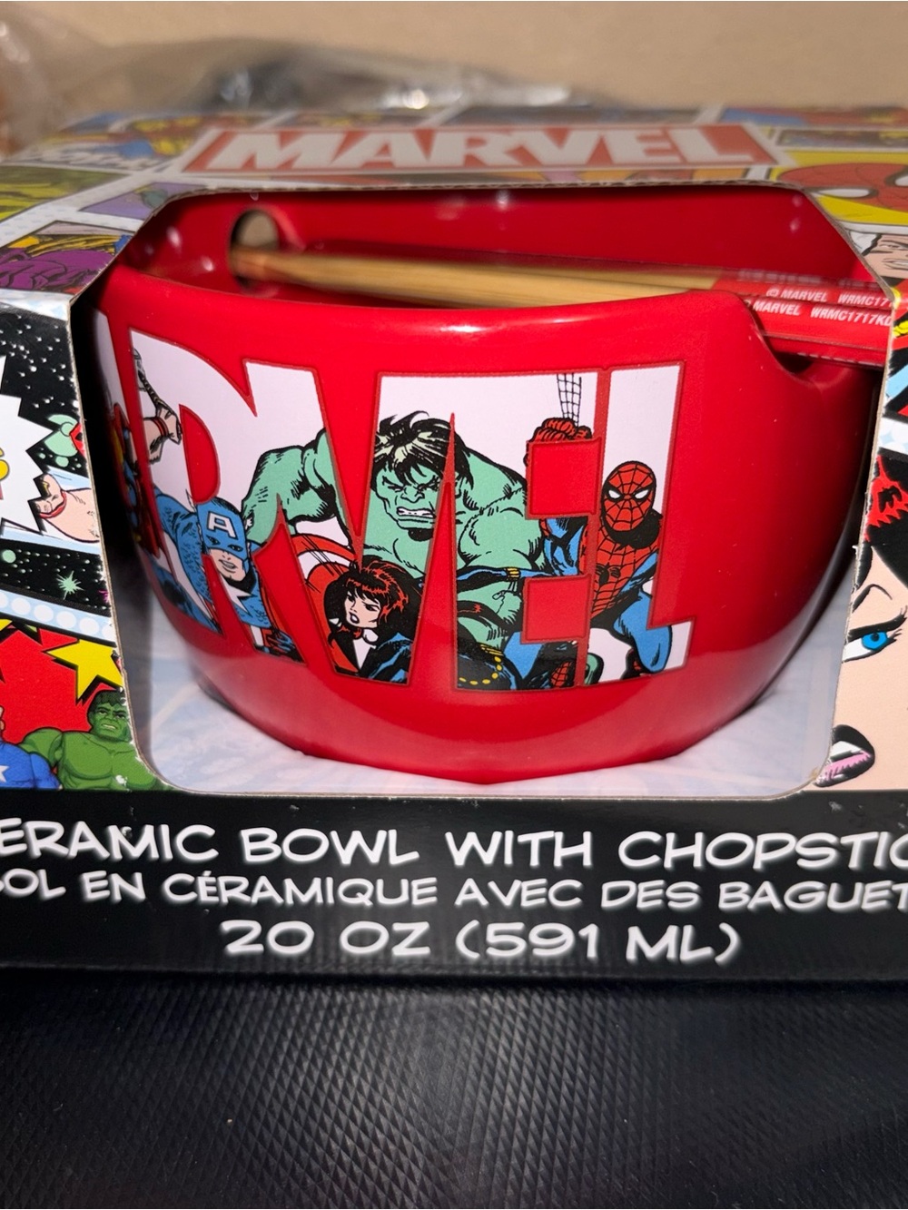Marvel Red Ceramic Serving Bowl with Comic Character Art